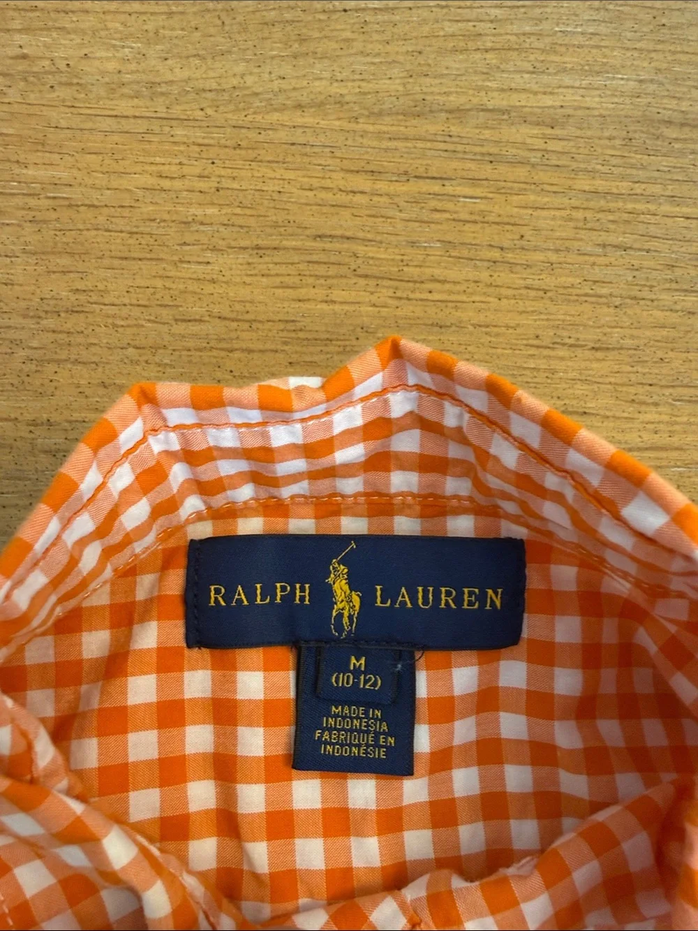 Polo by Ralph Lauren Orange Gingham Button-Up Shirt with Navy Pony